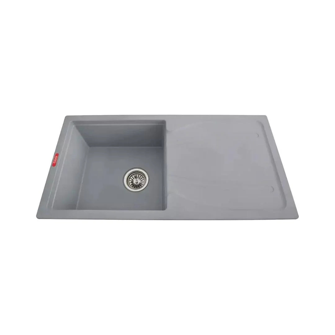 1.0 BOWL WITH DRAIN BOARD QUARTZ SINK WITH FA-05A WASTE COUPLING (DEPTH 8INCH) - FUTURA - ( GREY - NATURAL QUARTZ - 863x432 mm - 34.52inchX17.28inch )