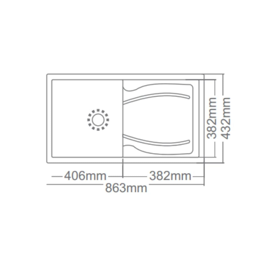 1.0 BOWL WITH DRAIN BOARD QUARTZ SINK WITH FA-05A WASTE COUPLING (DEPTH 8INCH) - FUTURA - ( GREY - NATURAL QUARTZ - 863x432 mm - 34.52inchX17.28inch )