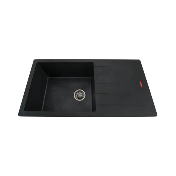 1.0 BOWL WITH DRAIN BOARD QUARTZ SINK WITH FA-05A WASTE COUPLING (DEPTH 9INCH)- FUTURA - ( BLACK - QUARTZ SERIES - 900x450 mm - 36inchX18inch )