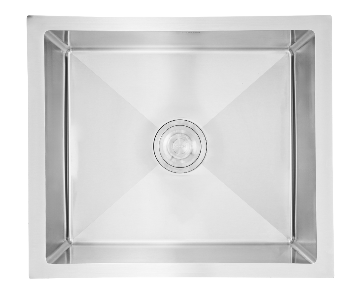 1.0 BOWL SS SINK WITH FA-07 WASTE COUPLING (DEPTH 9INCH)- FUTURA - ( BRUSHED FINISH - HAND CARVED SERIES - 460x405 mm - 18inchX16.2inch )
