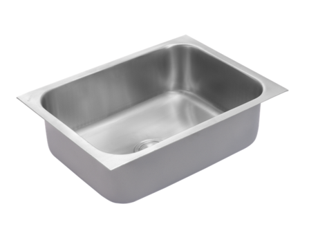 Stainless steel sink on a white background