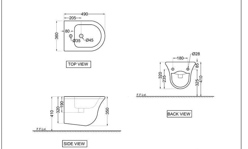 BLIND INSTLN WALL HUNG BIDET WITH FIXING ACCESSORIES - JAQUAR SWARE - ( WHITE - ORNAMIX - 190x360 mm - 19.3inchX14.2inch )