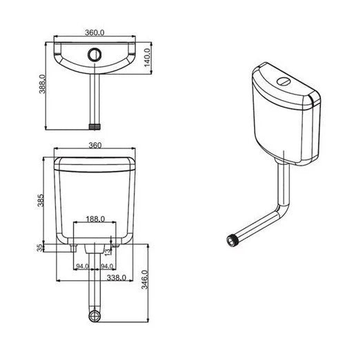 PVC W/HUNG CIST. 3/6L D/F W/BEND FOR EWC - JAQUAR CISTERN - ( WHITE - ALLIED - 0x0 mm - 0inchX0inch )