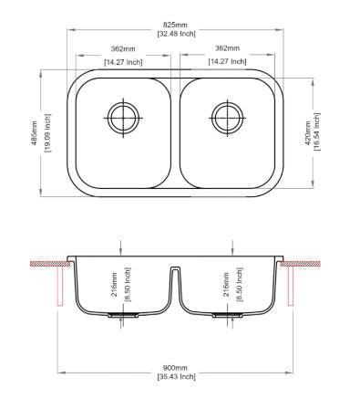 QUARTZ 2.0 BOWL W/O DRAIN BOARD (DEPTH 8INCH) - CARYSIL -  ( GRANITE SNOVA - JUMBO - 825x485 mm - 32inchX19inch )