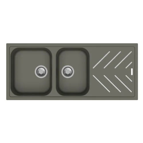 QUARTZ 2 BOWL WITH DRAIN BOARD (DEPTH 8INCH) WITH STEEL INLAYS W/P.KIT - CARYSIL -  ( NERA - NEW BEETHOVEN INLAY - 1160x500 mm - 46.4inchX20inch )