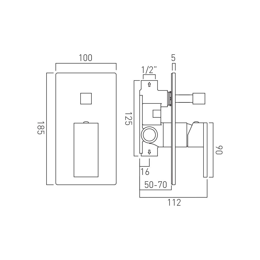 SL BATH MIXER SET(CONC.BODY & S.L.EXP.P) - VADO - ( CHR - NOTION - 12x12 mm - 0.5inchX0.5inch )