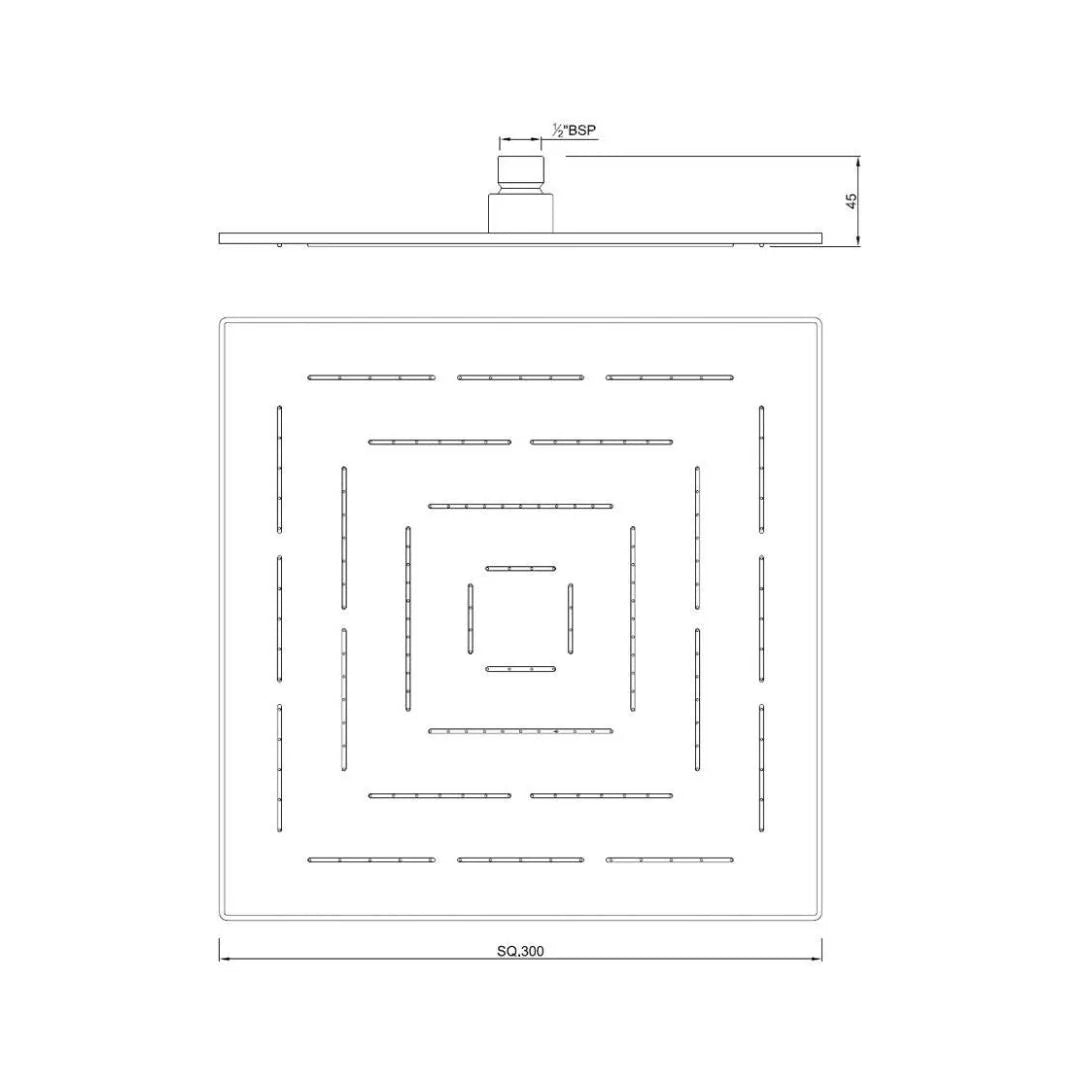 SQUARE SHAPE MAZE OVERHEAD SHOWER - JAQUAR FAUCETS - ( WHITE MATT - HAND SHOWER - 300x300 mm - 12inchX12inch )