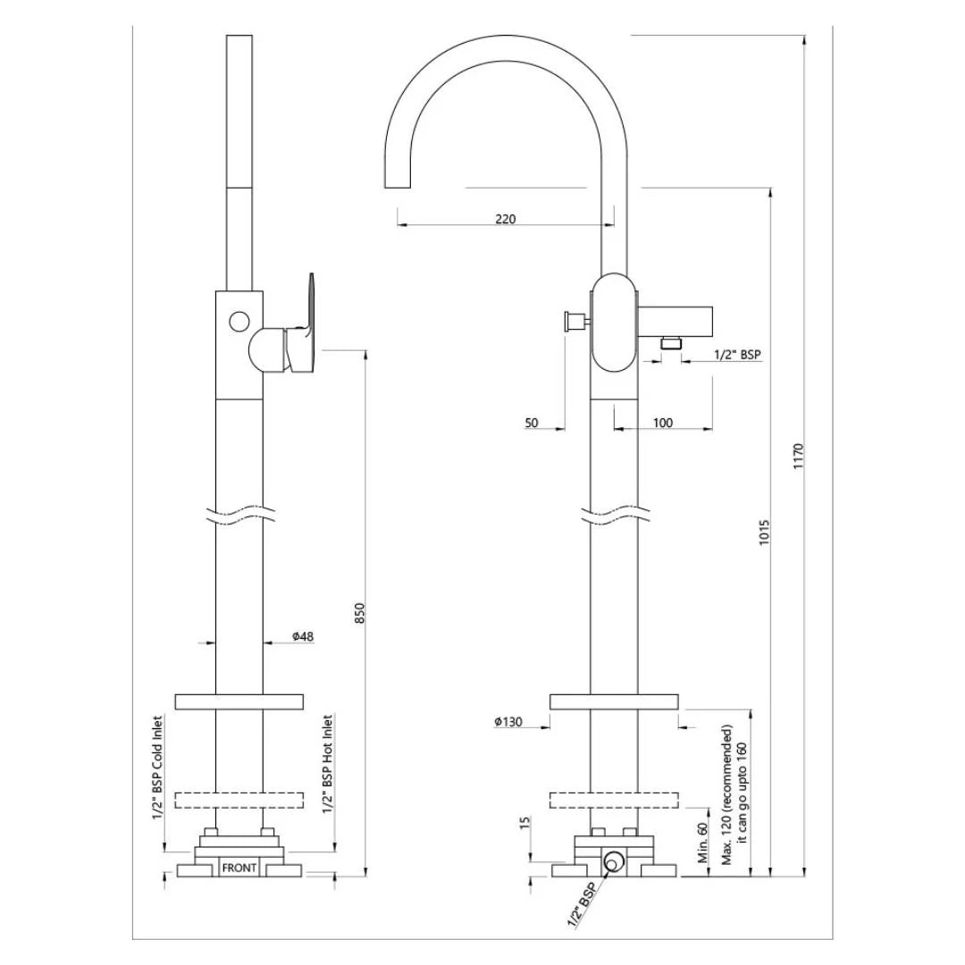 EXPOSED PARTS OF FLOOR MOUNTED SINGLE LEVER BATH MIXER - JAQUAR FAUCETS - ( GOLD DUST - OPAL PRIME - 0x15 mm - 0inchX0.5inch )