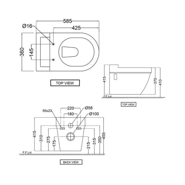 WALL HUNG WC W/SOFT CLOSE SEAT COVER ( BOLT DISTANCE 7INCH)- JAQUAR SWARE - ( - - 0x0 mm - 0inchX0inch )