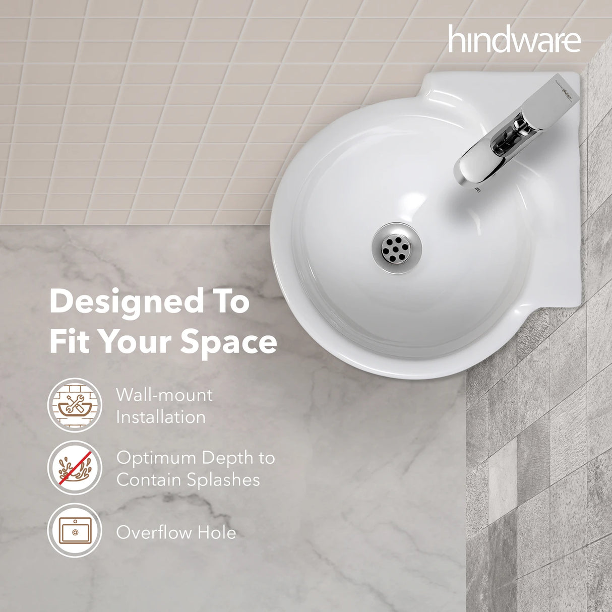 WASH BASIN CORNER CLASSIC - HINDWARE - ( STAR WHITE - - 350x350 mm - 14inchX14inch )