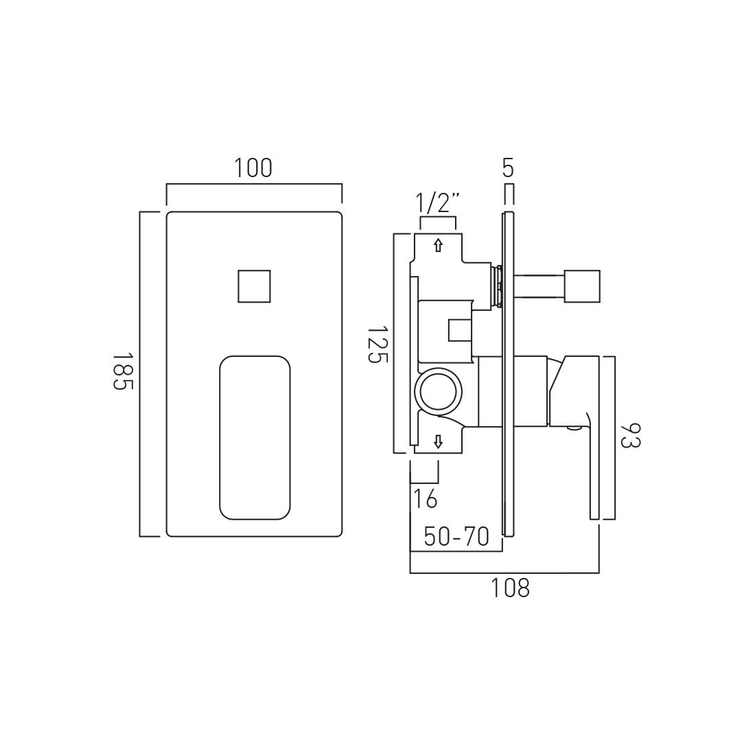 SL BATH MIXER SET(CONC.BODY & S.L.EXP) - VADO - ( CHR - PHASE - 12x12 mm - 0.5inchX0.5inch )