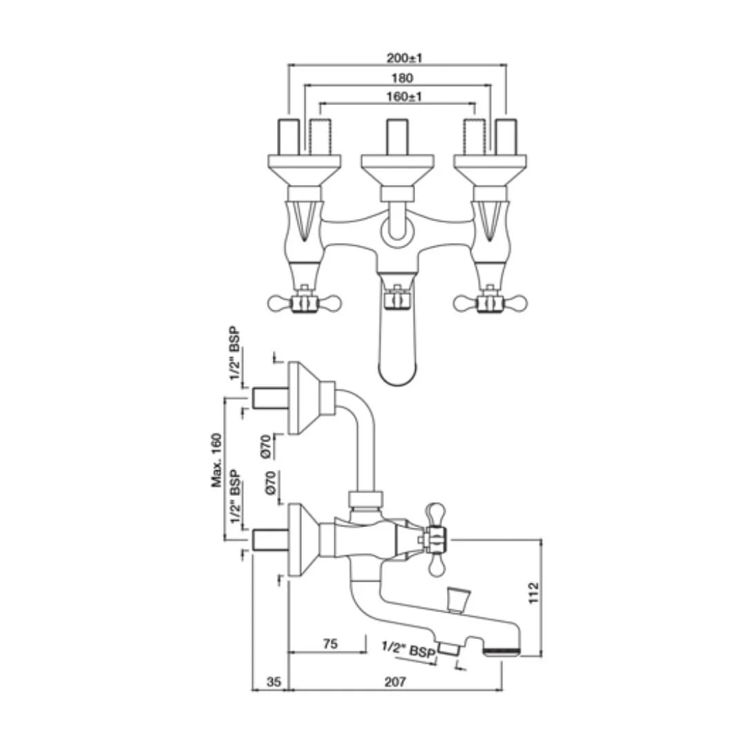 (PRUN) WALL MXR 3IN1 W/PROV.OVER HEAD&HAND SHWR - JAQUAR FAUCETS -  ( GOLD FINISH - QUEENS PRIME - 0x15 mm - 0inchX0.5inch )