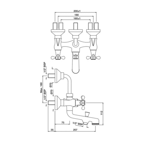 (PRUN) WALL MXR 3IN1 W/PROV.OVER HEAD&HAND SHWR - JAQUAR FAUCETS -  ( GOLD FINISH - QUEENS PRIME - 0x15 mm - 0inchX0.5inch )