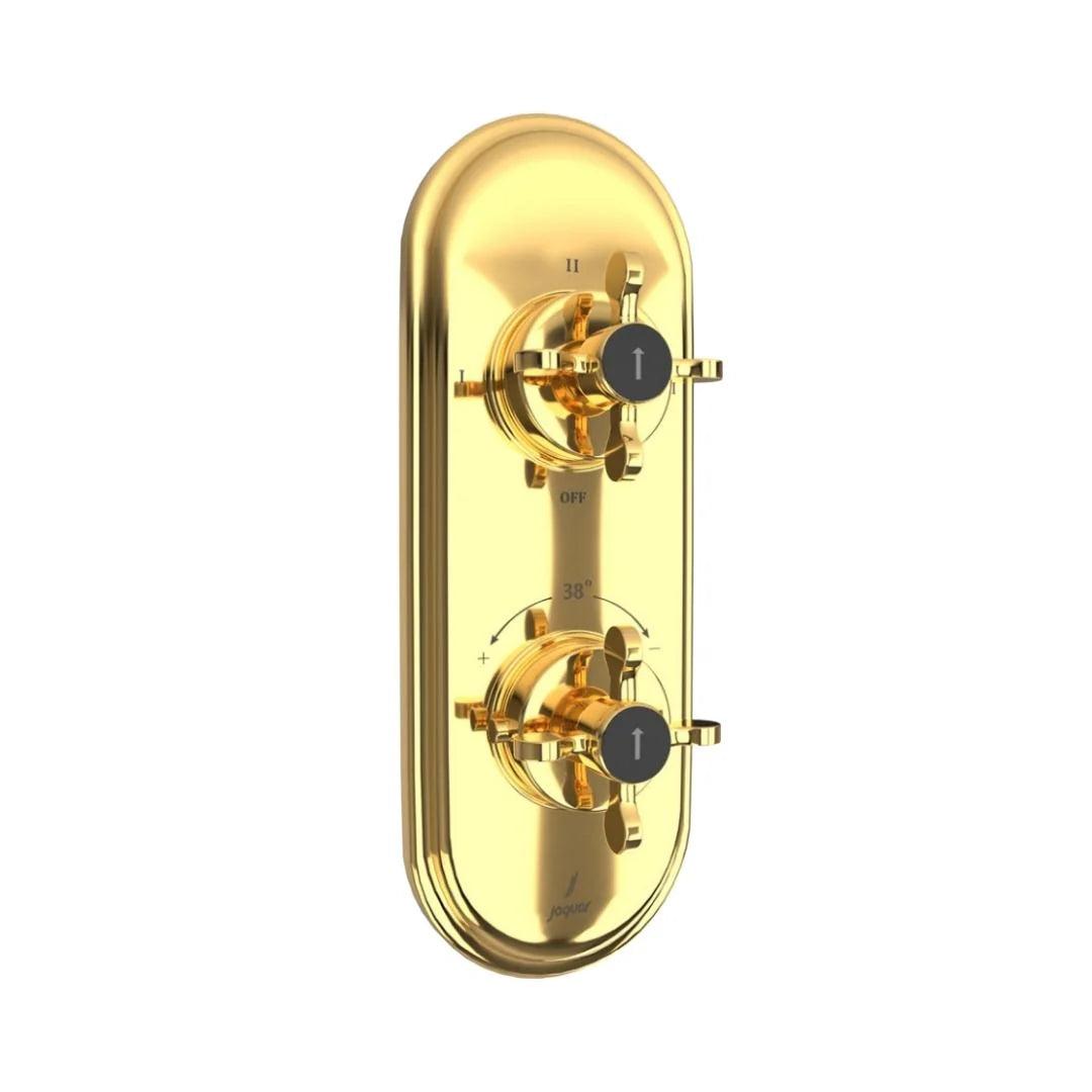 (PRUN) AQUAMAX CONCEALED + EXPOSED PART KIT OF THERMOSTATIC SHOWER MIXER WITH 3-WAY DIVERTER & SLEEVE - JAQUAR FAUCETS -  ( GOLD - QUEENS PRIME - 0x20 mm - 0inchX0.75inch )