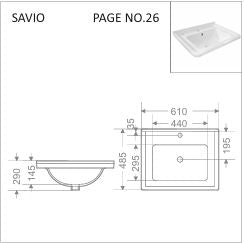 COUNTER TOP WASH BASIN SAVIO - GLOCERA SWARE -  ( STAR WHITE - SAVIO - 610x485 mm - 24inchX19inch )