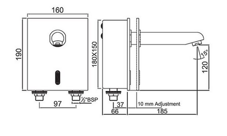 FAUCET FOR W/B W/MOUNT (BATTRY OP) - JAQUAR FAUCETS -  ( STL - SENSOR - 0x15 mm - 0inchX0.5inch )