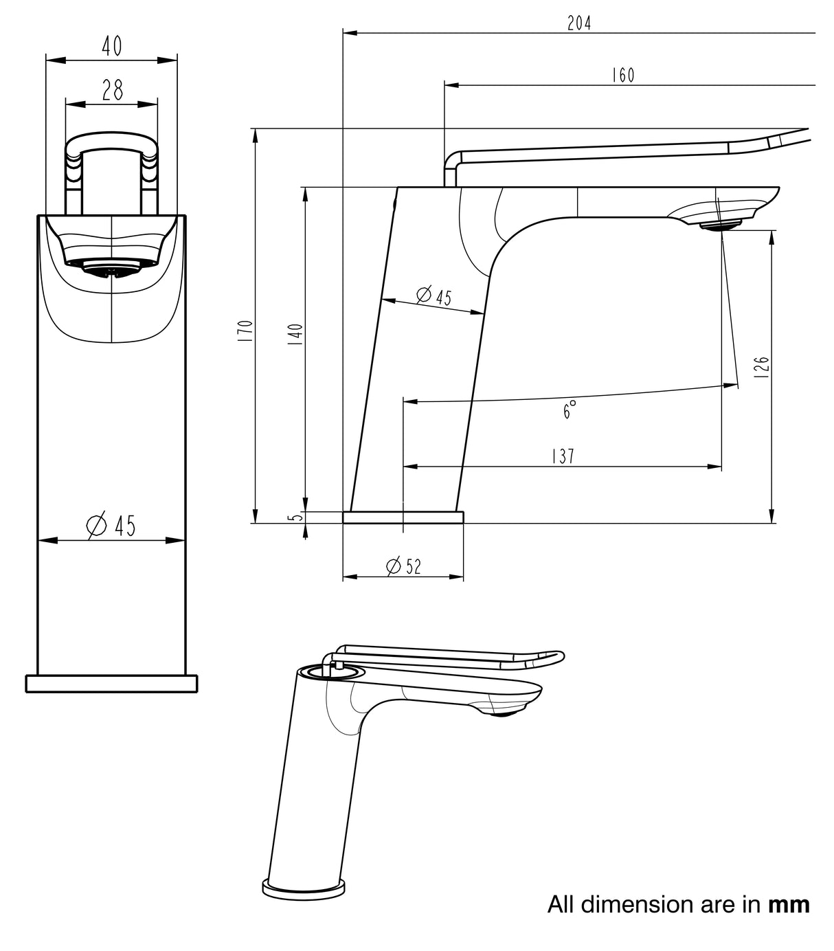 BRASS BASIN MIXER - AQUANT -  ( ROSE GOLD+MATT WHITE - CURVE SERIES - 0x15 mm - 0inchX0.6inch )