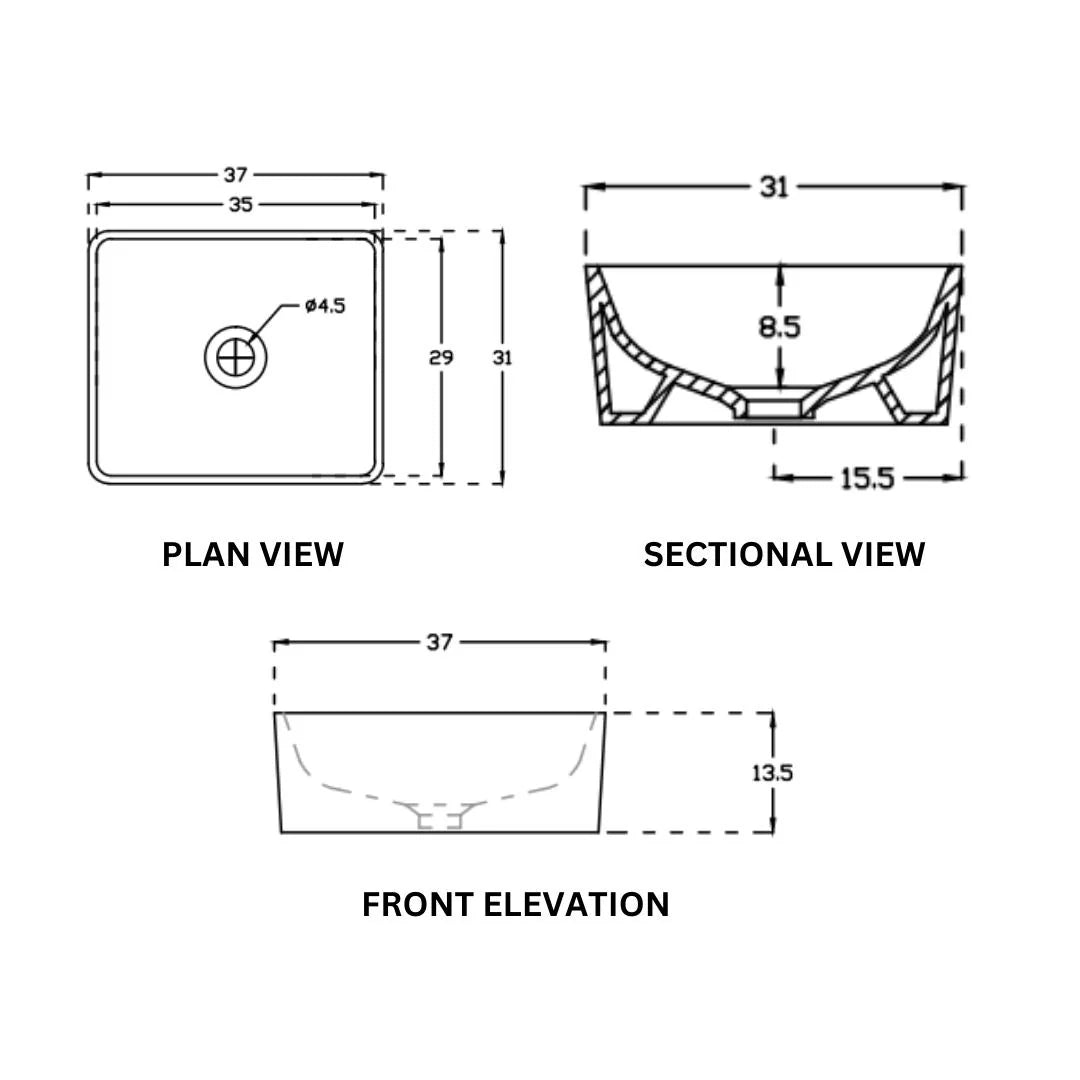WASH BASIN COUNTER TOP TOZZO - HINDWARE - ( STAR WHITE - ART - 370x310 mm - 15inchX12inch )