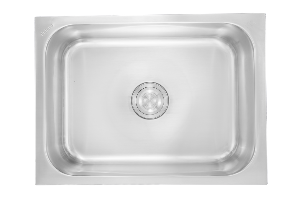 SS KITCHEN SINK 1.0 BOWL (DEPTH 10INCH) WASTE COUPLING WITH PLUMBING KIT - FUTURA -  ( SATIN - DURA - 609x457 mm - 24.36inchX18.28inch )