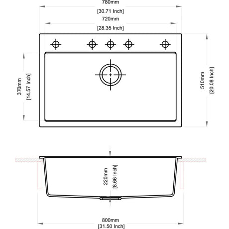 STD SINGLE BOWL(DEPTH 9INCH) - CARYSIL -  ( GRANITE CORNFLAKES - WALTZ-780 - 780x510 mm - 31inchX20inch )