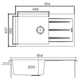 1 BOWL W/DRAIN ENG611-91 3 1/2INCH WWK NTH - FRANKE -  ( CARBON BLACK - EUROSTONE 611-87 - 916x457 mm - 36inchX18inch )