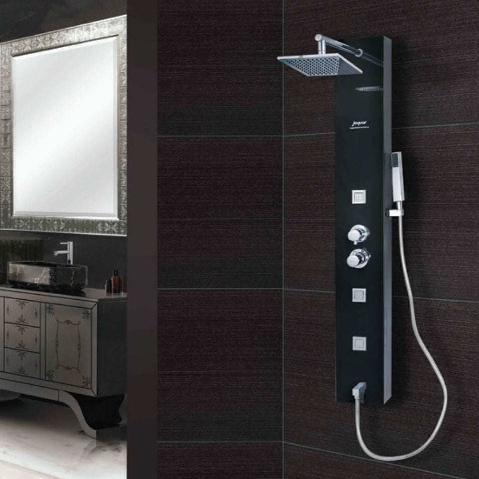 THERMO SHOWER PANEL W/BUTTON SPT - JAQUAR FAUCETS - ( S.STEEL BLACK - JAQUAR BLACK - 0x0 mm - 0inchX0inch )