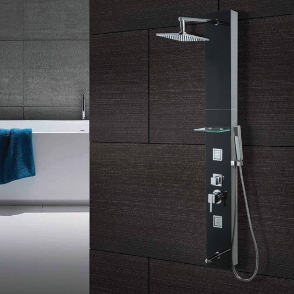 THERMO SHOWER PANEL W/BUTTON SPT - JAQUAR FAUCETS - ( S.STEEL BLACK - INFINITY - 0x0 mm - 0inchX0inch )