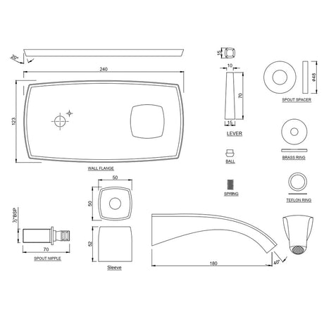 (DUMMY)CON.PART FOR W/M B/MIXER W/OEXP - JAQUAR FAUCETS - ( CHROME - ARC - 0x15 mm - 0inchX0.5inch )