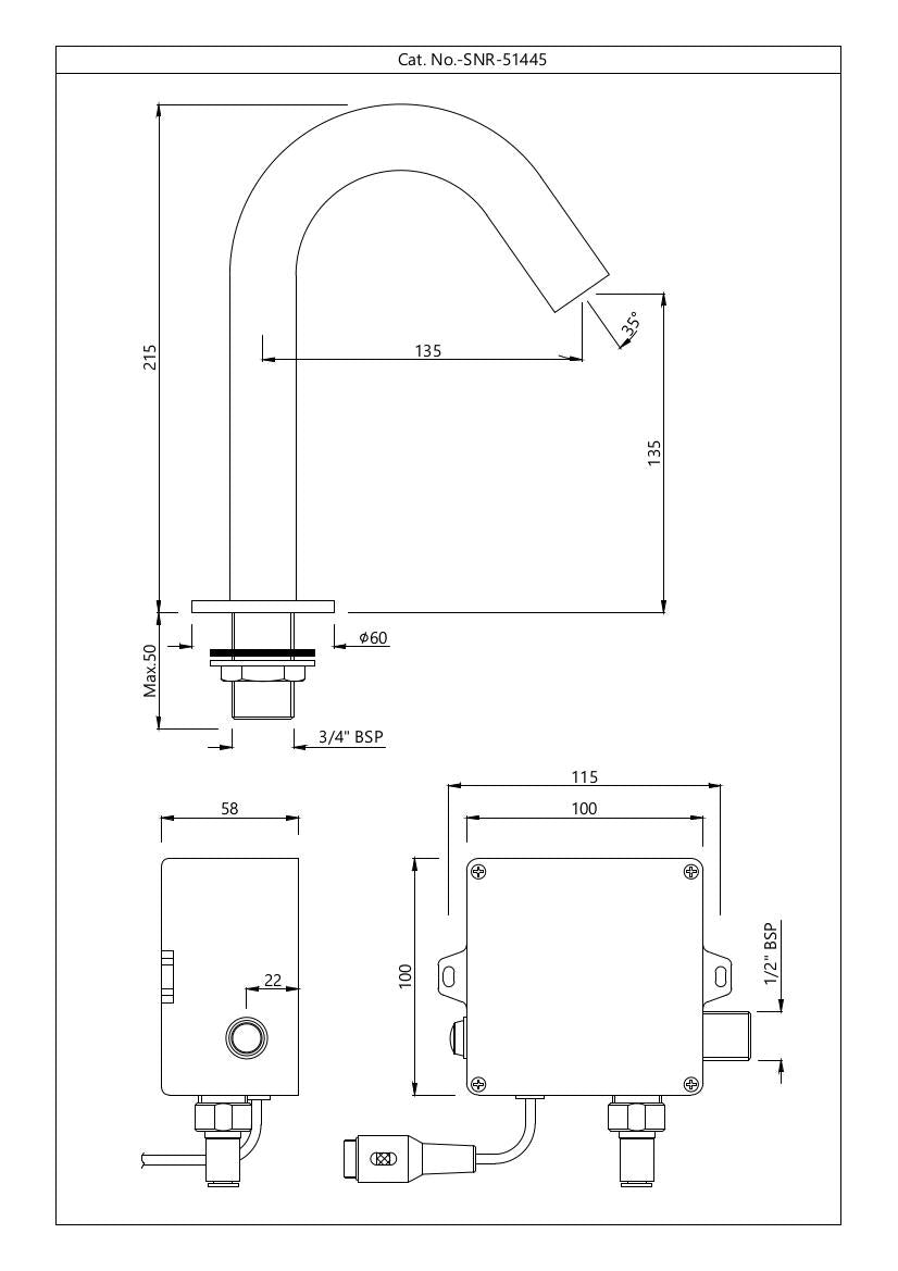 BLUSH D/M FAUCET FOR W/BASIN(BATTERY OP)- JAQUAR FAUCETS -  ( CHROME - SENSOR - 0x15 mm - 0inchX0.5inch )
