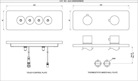 EXPOSED PART KIT OF QLOUD TOUCH SHOWER SYSTEM WITH 4OUTLETS - JAQUAR FAUCETS -  ( BLACK MATT - QLOUD - 0x32 mm - 0inchX1.28inch )