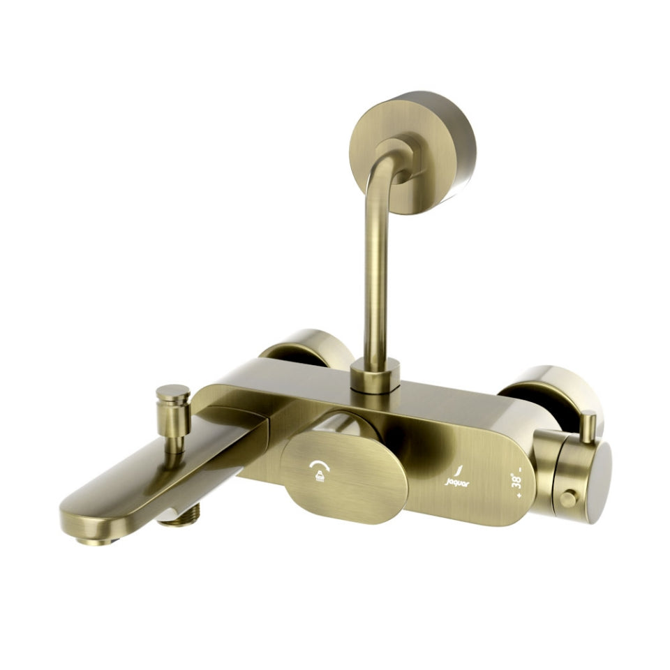 EXPOSED THERMOSTATIC BATH & SHOWER MIXER 3-IN-1 SYSTEM WITH PROVISION FOR HAND SHOWER & OVERHEAD SHOWER COMPLETE WITH 115MM LONG BEND PIPE, CONNECTING LEGS & WALL FLANGE - JAQUAR FAUCETS - (ANTIQUE BRONZE - THERMOSTATIC MIXERS - 0x15 mm - 0inchX0.5inch)