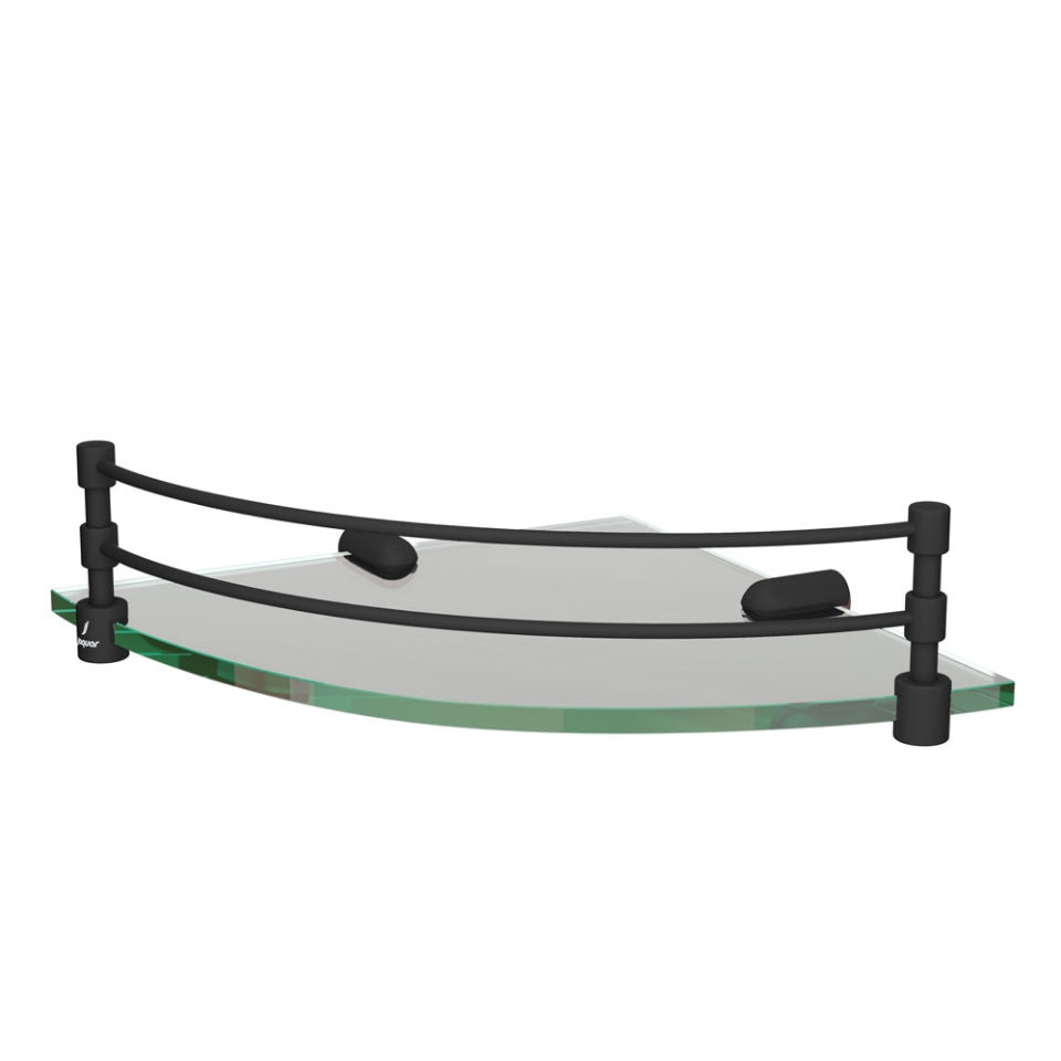 CORNER GLASS SELF (WTH BRACKET)- JAQUAR FAUCETS - ( BLACK MATT - CONTINENTAL ACC. - 225x225 mm - 9inchX9inch )