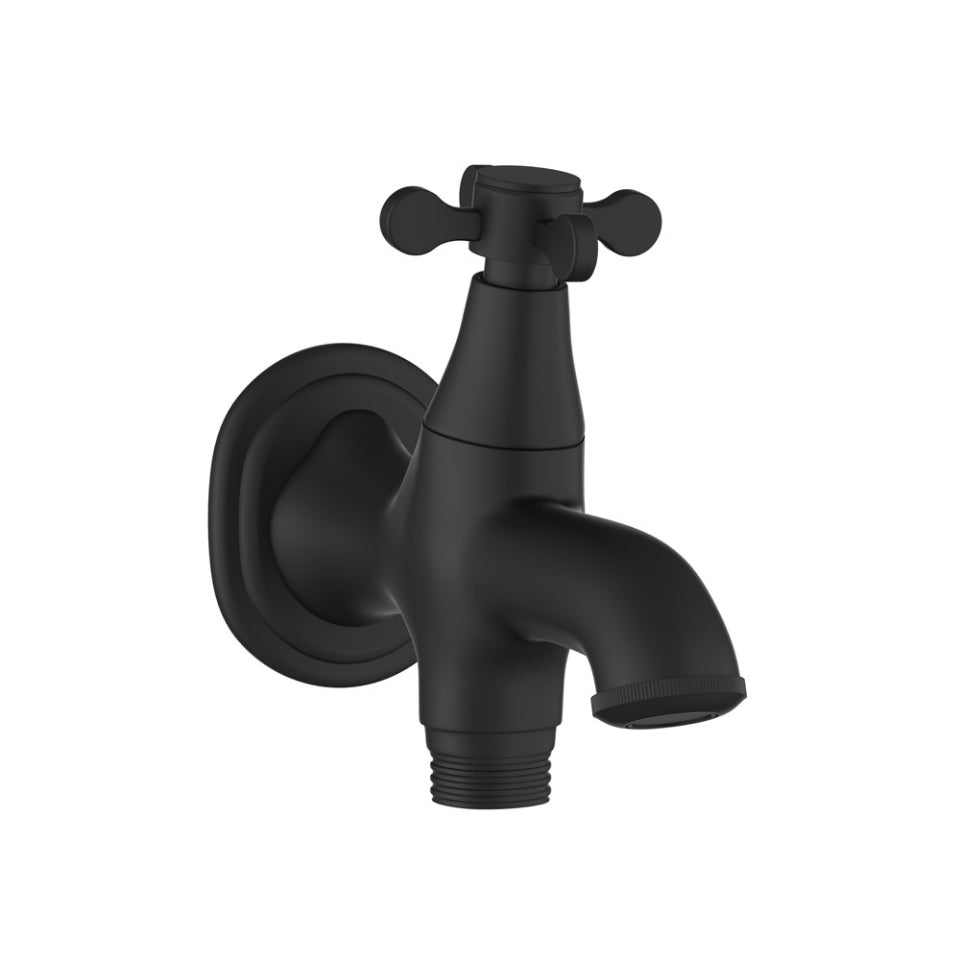 2 WAY BIB COCK W/WALL FLANGE - JAQUAR FAUCETS -  ( BLACK MATT - QUEENS PRIME - 0x20 mm - 0inchX0.75inch )