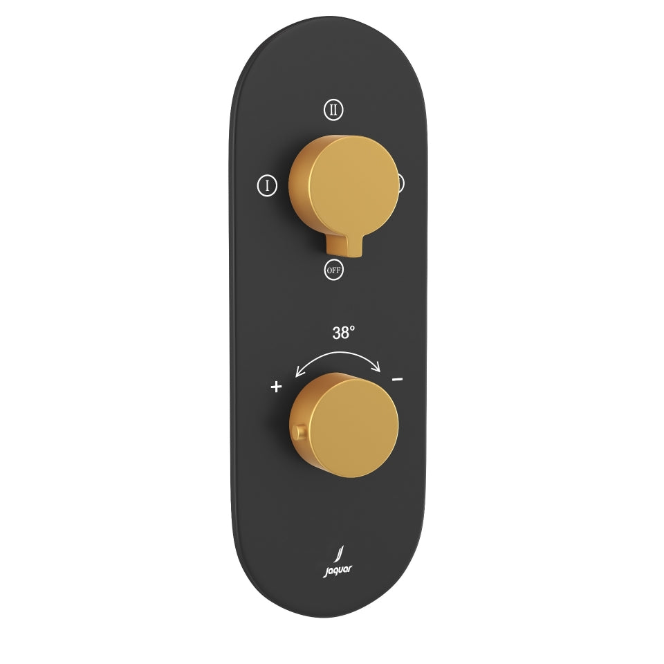 AQUAMAX EXPOSED PART KIT OF THERMOSTATIC SHOWER MIXER WITH 3-WAY DIVERTER & SLEEVE (COMPATIBLE WITH ALD-683N) - JAQUAR FAUCETS -  ( GOLD MATT PVD/BLACK MATT - LAGUNA - 0x15 mm - 0inchX0.5inch )