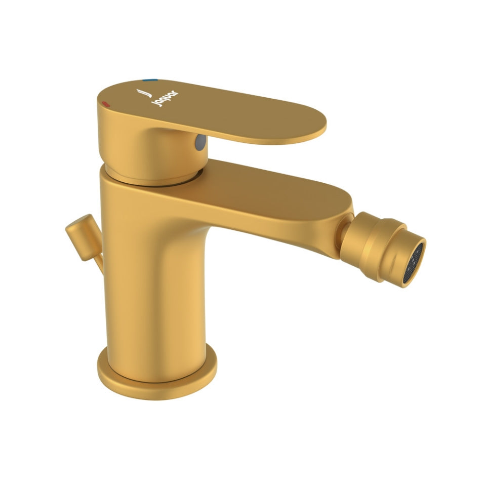 SINGLE LEVER 1-HOLE BIDET WITH POPUP WASTE SYSTEM WITH 375MM LONG BRAIDED HOSES - JAQUAR FAUCETS -  ( GOLD MATT PVD - OPAL PRIME - 0x15 mm - 0inchX0.5inch )