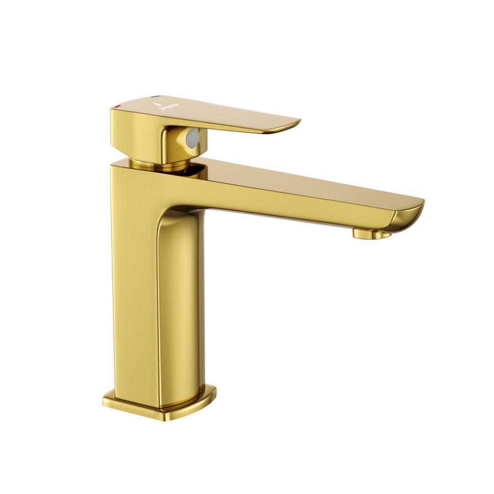 SINGLE LEVER BASIN MIXER WITHOUT POPUP WASTE - JAQUAR FAUCETS -  ( GOLD BRIGHT PVD - KUBIX PRIME - 0x15 mm - 0inchX0.5inch )