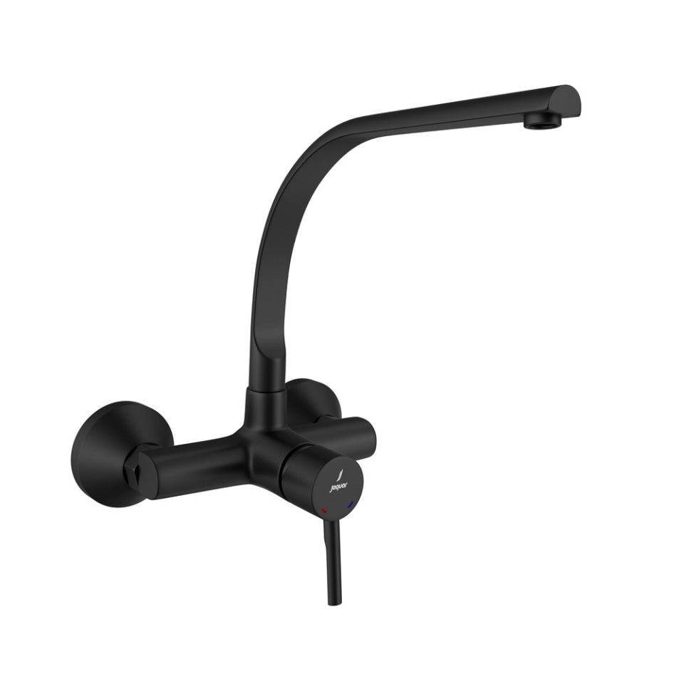 SINGLE LEVER SINK MIXER WITH SWINGING SPOUT ON UPPER SIDE (WALL MOUNTED) - JAQUAR FAUCETS -  ( BLACK MATT - FLORENTINE PRIME - 0x15 mm - 0inchX0.5inch )