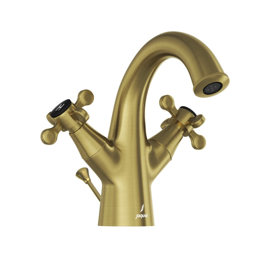 CENTRAL HOLE BASIN MIXER WITH POPUP WASTE SYSTEM - JAQUAR FAUCETS -  ( ANTIQUE BRONZE - QUEENS PRIME - 0x15 mm - 0inchX0.5inch )