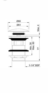 CLICK CLACK (POP-UP) WASTE F/T - JAQUAR FAUCETS -  ( BLACK MATT - ALLIED - 0x32 mm - 0inchX1.25inch )