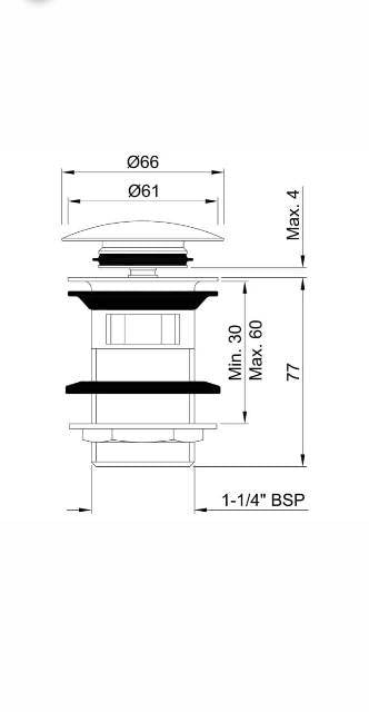 CLICK CLACK (POP-UP) WASTE F/T - JAQUAR FAUCETS -  ( BLACK MATT - ALLIED - 0x32 mm - 0inchX1.25inch )