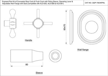 EXPOSED PART KIT FOR RIGHT CONCEALED STOP COCK (COLD ONLY)WITH FITTING SLEEVE, OPERATING LEVER & ADJUSTABLE WALL FLANGE - JAQUAR FAUCETS - ( ANTIQUE BRONZE - QUEENS PRIME - 0x0 mm - 0inchX0inch )