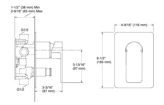 PARALLSL DIV BATH&SHOWER TRIM 40MM VALVE - KOHLER PREMIUM -  ( POLISHED CHROME - PREMIUM - 0x15 mm - 0inchX0.5inch )