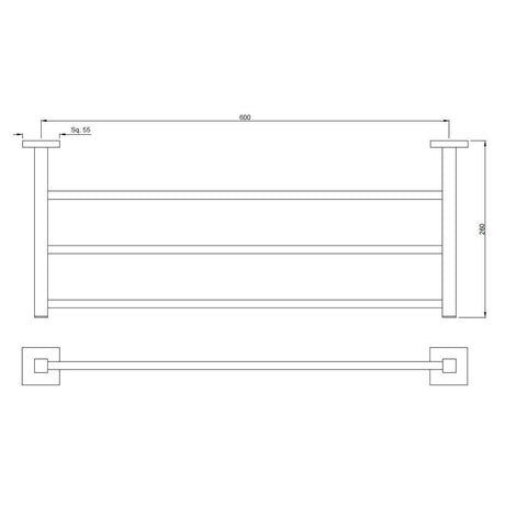 TOWEL RACK WITHOUT LOWER HANG - JAQUAR FAUCETS - ( BLACK CHROME - ACC. KUBIX PRIME - 260x600 mm - 10.4inchX24inch )