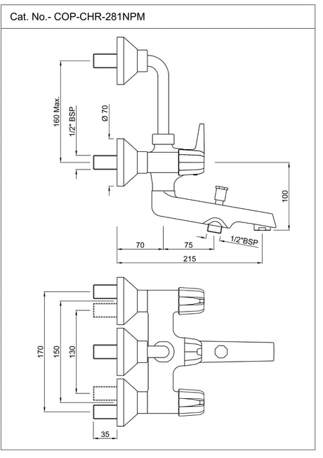 BATH & SHOWER MIXER 3-IN-1 SYSTEM WITH PROVISION FOR HAND SHOWER & OVERHEAD SHOWER COMPLETE WITH 115MM LONG BEND PIPE - JAQUAR FAUCETS - ( CHROME - CONTINENTAL PRIME - 0x15 mm - 0inchX0.5inch )