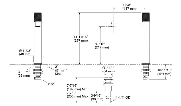 COMPONENTS TALL SINGLE CONTROL LAVATORY FAUCET - KOHLER LUXURY -  ( VIBRANT ROSE GOLD - LUXURY - 0x15 mm - 0inchX0.5inch )
