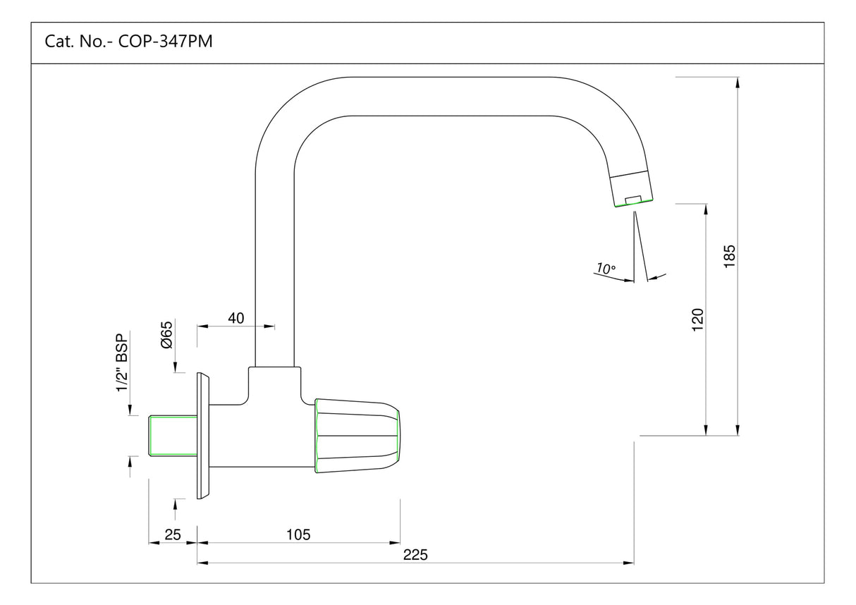SINK COCK WITH SWINGING SPOUT (WALL MOUNTED)WITH WALL FLANGE - JAQUAR FAUCETS - ( CHROME - CONTINENTAL PRIME - 0x15 mm - 0inchX0.5inch )