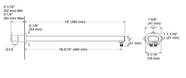 STATEMENT TM WALL-MOUNT TWO-FUNCTION RAINHEAD ARM AND FLANGE - KOHLER LUXURY -  ( VIBRANT BRUSHED MODERNE BRASS - LUXURY - 483x51 mm - 19.32inchX2.04inch )