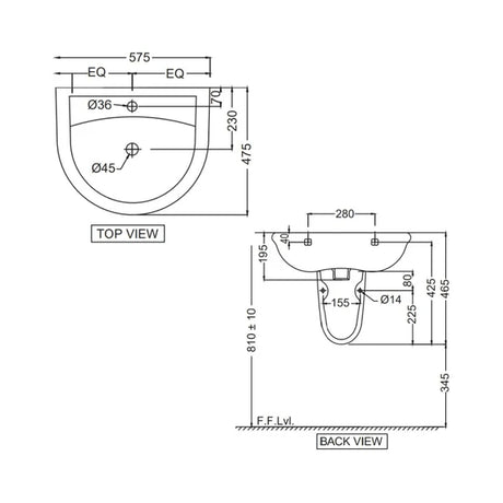 WASH BASIN - JAQUAR SWARE - ( WHITE - OPAL - 600x480 mm - 24inchX19inch )