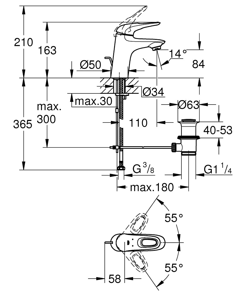 EUROSTYLE 2015 1-HANDLE BASIN MIXER WITH POP-UP, S SIZE - GROHE -  ( CHROME - G3 - EUROSTYLE - 0x10 mm - 0inchX0.38inch )