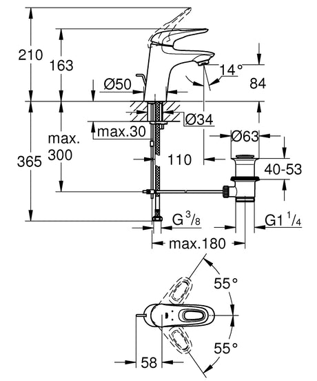 EUROSTYLE 2015 1-HANDLE BASIN MIXER WITH POP-UP, S SIZE - GROHE -  ( CHROME - G3 - EUROSTYLE - 0x10 mm - 0inchX0.38inch )